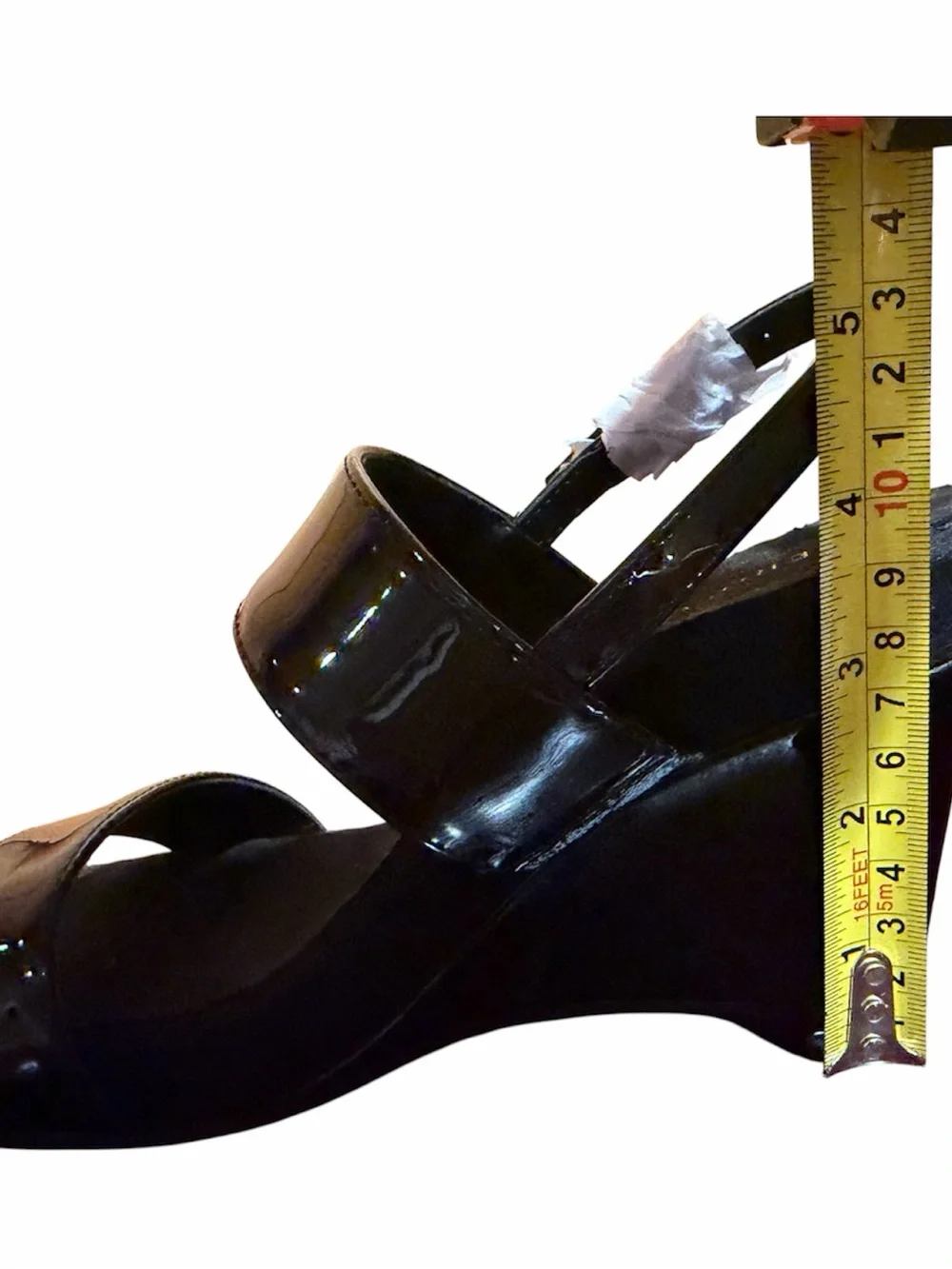 AEROSOLES Black Glossy Patent Two-Strap Slingback Wedge Sandals size 6.5 M - Picture 3 of 6